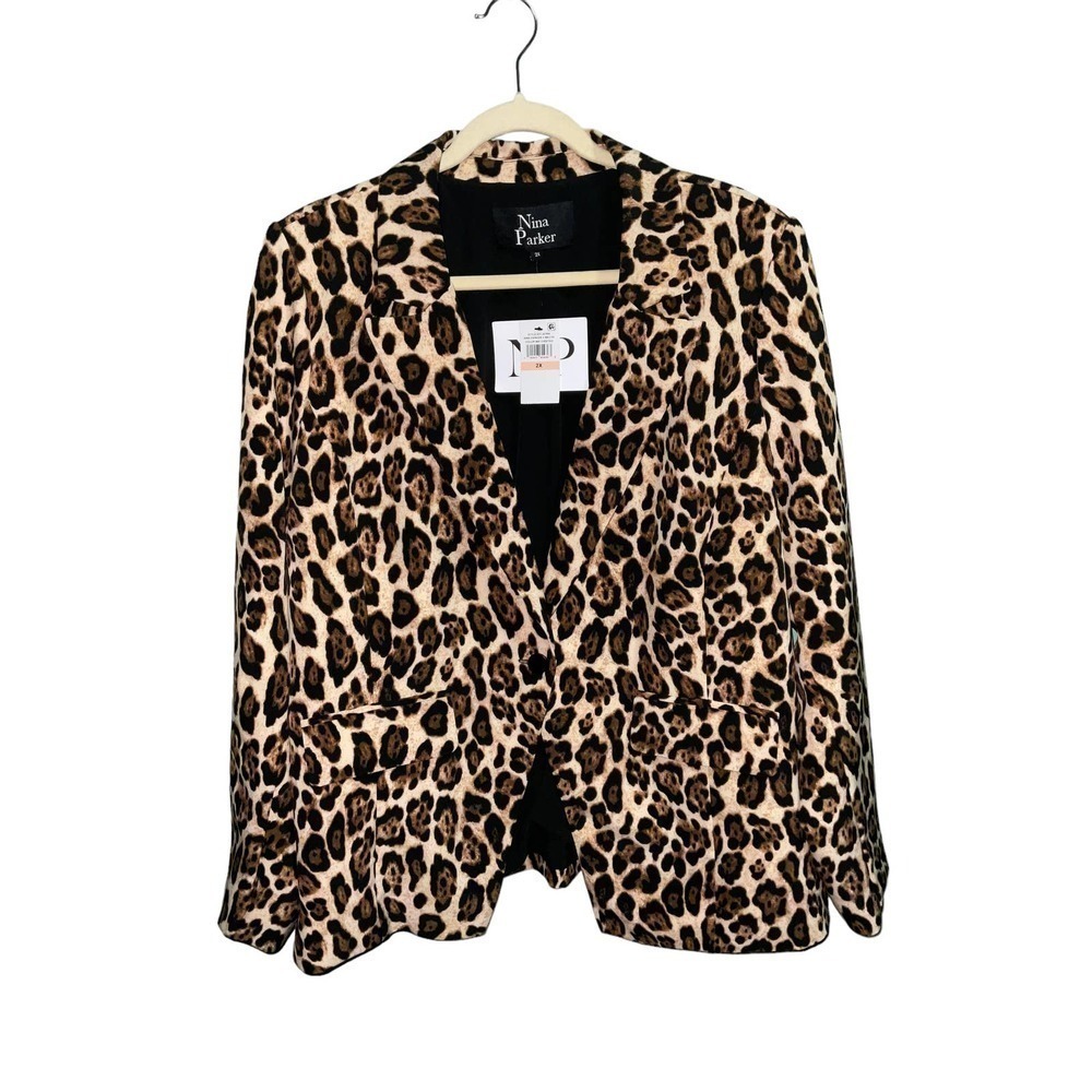 Nina Parker PRINTED BLAZER COLOR: Cheetah Brown SIZE: 2X NWT - Picture 4 of 11